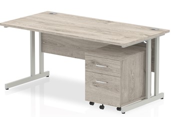 Gladstone Grey Oak Straight Desk And Pedestal - 1200mm 2 Drawer 