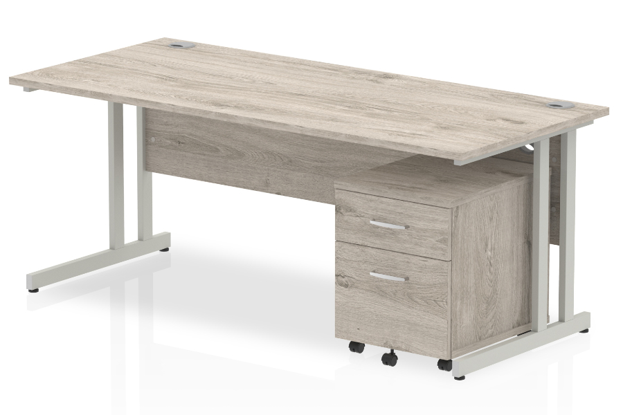 View Grey Oak Rectangular Office Desk 2 Drawer Pedestal 1800mm Wide Gladstone information