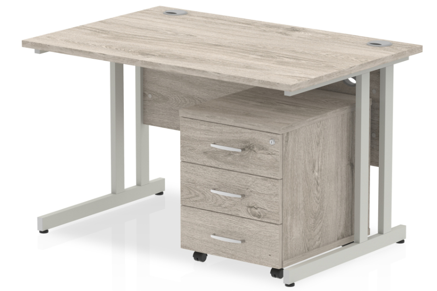 View Grey Oak Rectangular Office Desk With 3 Drawer Pedestal 120cm x 80cm Computer Home Office Work Desk With Storage Gladstone Office Furniture Range information