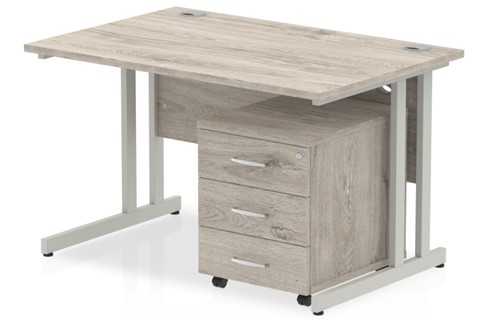 Gladstone Grey Oak Straight Desk And Pedestal - 1200mm 3 Drawer 
