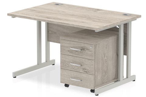 Gladstone Grey Oak Straight Desk And Pedestal - 1200mm 3 Drawer 