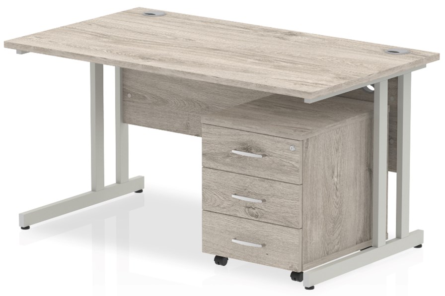 Gladstone Grey Oak Straight Desk And Pedestal