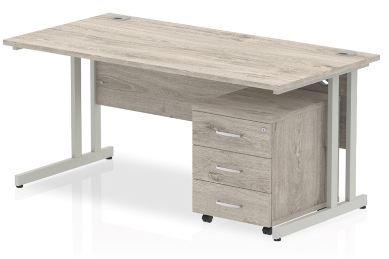 Gladstone Grey Oak Straight Desk And Pedestal