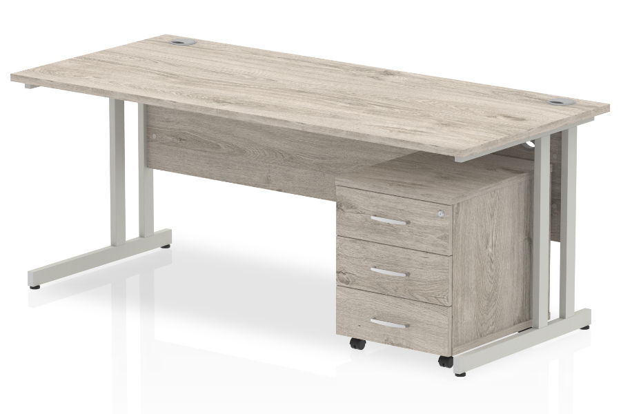 View Grey Oak Rectangular Office Desk 3 Drawer Pedestal 1800mm Wide Gladstone information
