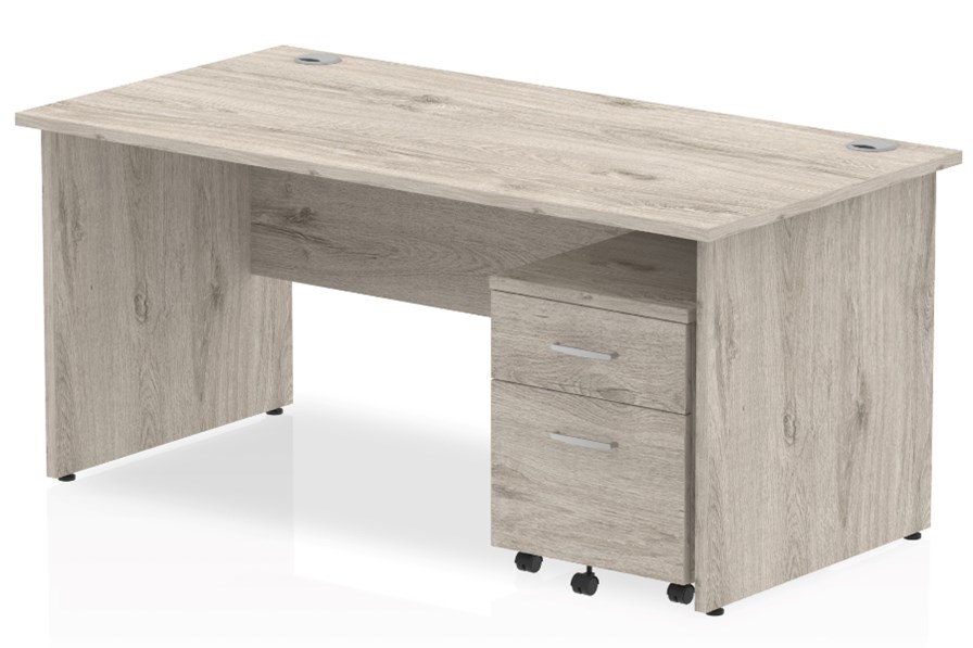 Gladstone Grey Oak Straight Panel Desk And Pedestal