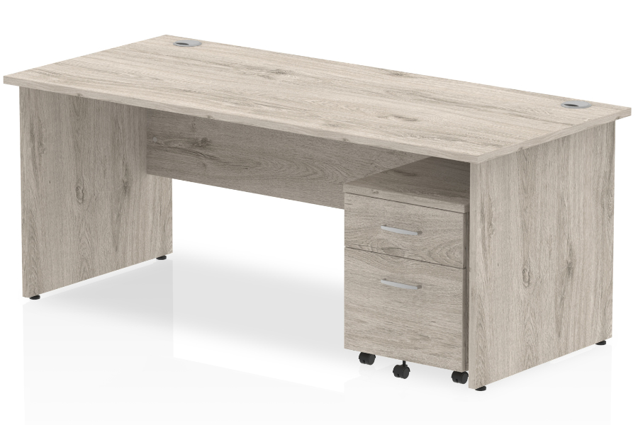 View Grey Oak Rectangular Panel End Office Desk 2 Drawer Pedestal Storage Drawers 1200mm x 800mm Fully Locking Drawers 2 Cable Ports Gladstone information