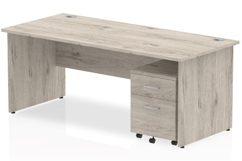 Gladstone Grey Oak Straight Panel Desk And Pedestal - 1200mm 2 Drawer 