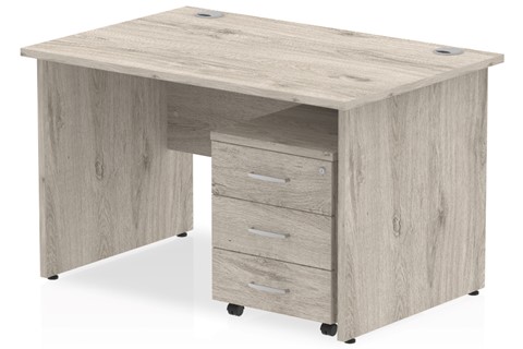Gladstone Grey Oak Straight Panel Desk And Pedestal - 1200mm 3 Drawer 