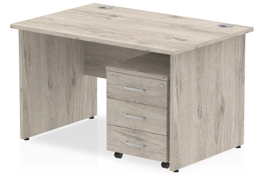 Gladstone Grey Oak Straight Panel Desk And Pedestal