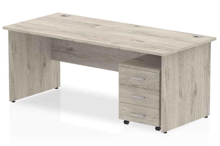 Gladstone Grey Oak Straight Panel Desk And Pedestal