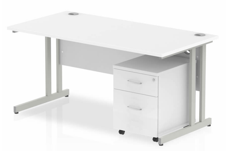 View White Rectangular Office Desk 2 Drawer Pedestal 1400mm Wide Polar information
