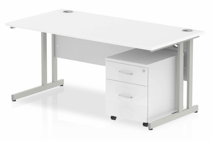 View White Rectangular Office Desk 2 Drawer Pedestal 1600mm Wide Polar information