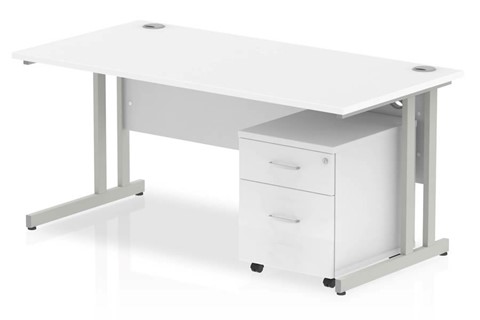 Polar Straight Desk And Pedestal - 1600mm 2 Drawer 