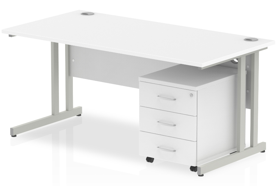 View White Rectangular Cantilever Office Desk 3 Drawer Pedestal Combo 1200 1400 1600 or 1800mm Wide Polar information