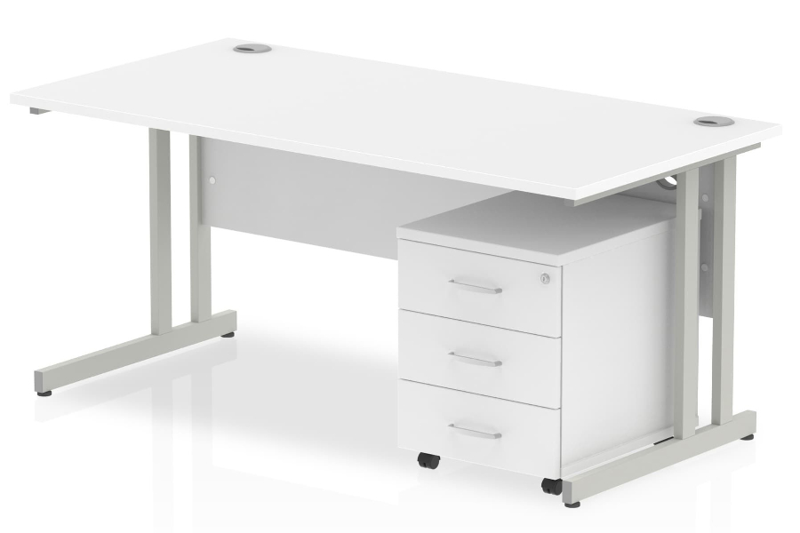 View White Rectangular Office Desk 3 Drawer Pedestal 1400mm Wide Polar information