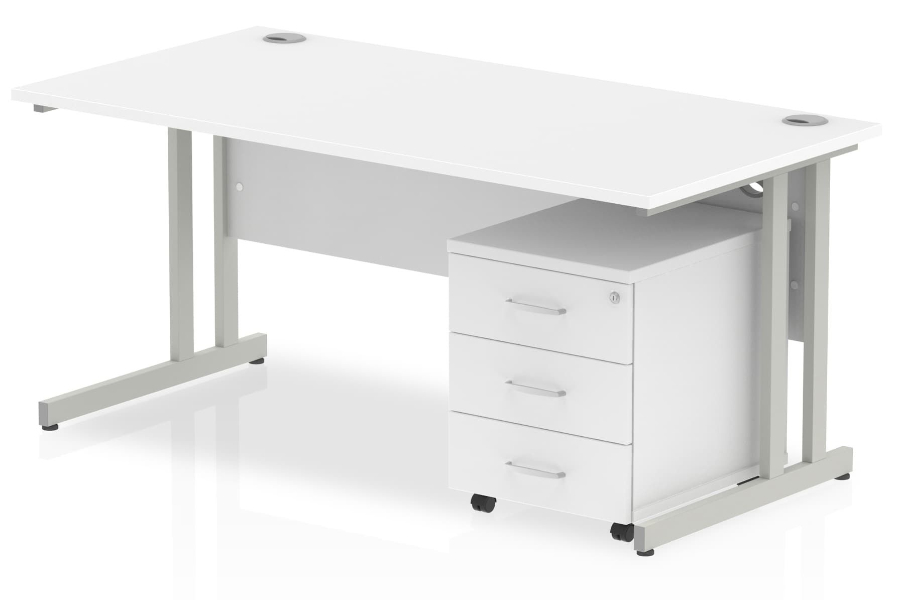 View White Rectangular Office Desk 3 Drawer Pedestal 1600mm Wide Polar information