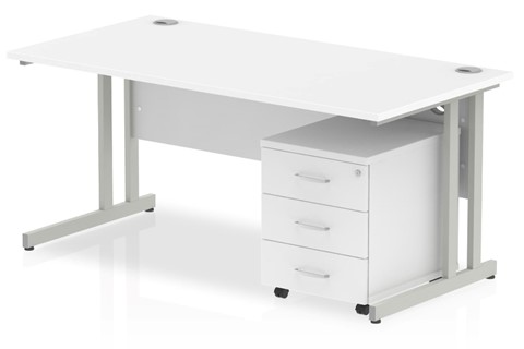 Polar Straight Desk And Pedestal - 1600mm 3 Drawer 