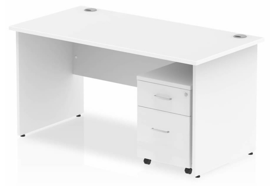 View White Rectangular Office Panel Desk 2 Drawer Pedestal 1400mm Wide Polar information