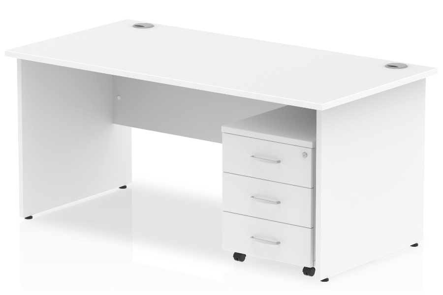 View White Rectangular Office Panel Desk 3 Drawer Pedestal 1400mm Wide Polar information