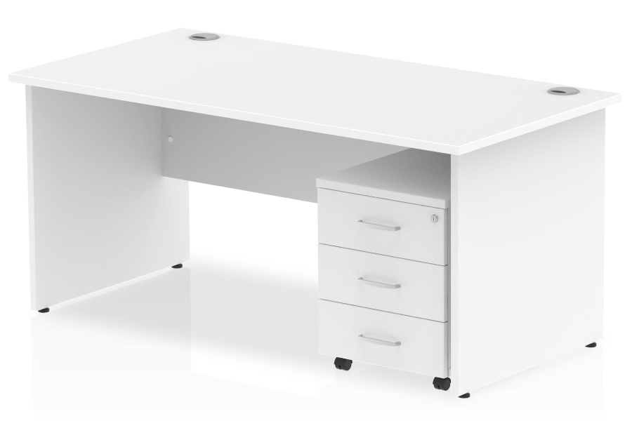 View White Rectangular Office Panel Desk 3 Drawer Pedestal 1600mm Wide Polar information