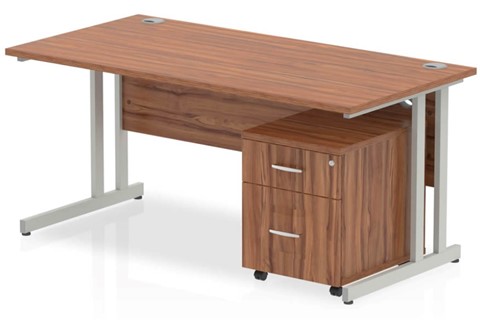 Nova Walnut Desk And Pedestal - 1400mm 2 Drawer 