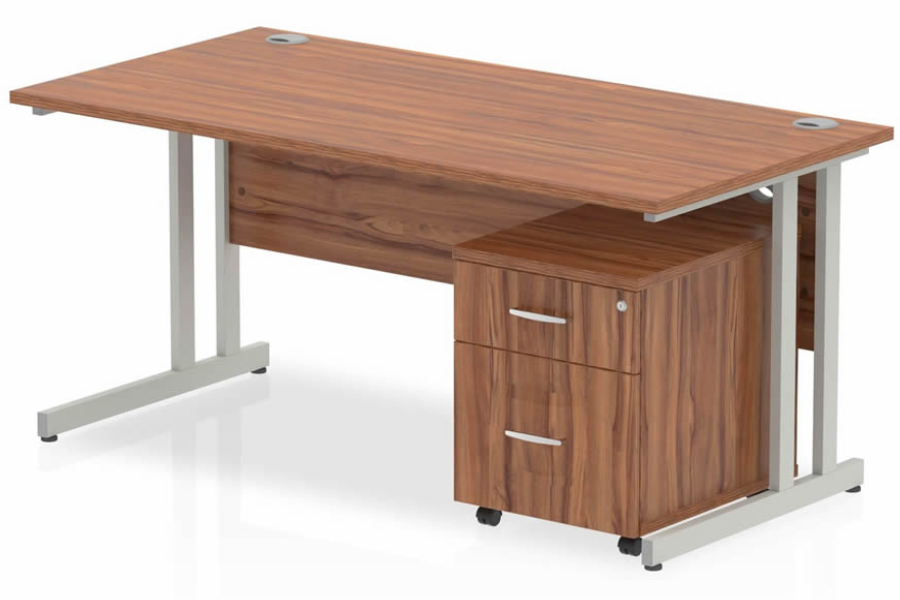 View Walnut Rectangular Office Desk 2 Drawer Pedestal 1600mm Wide Nova information