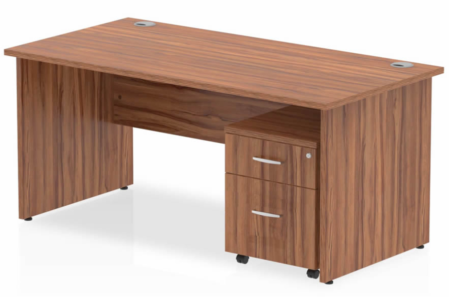 View Walnut Rectangular Office Panel Desk 2 Drawer Pedestal 1600mm Wide Nova information