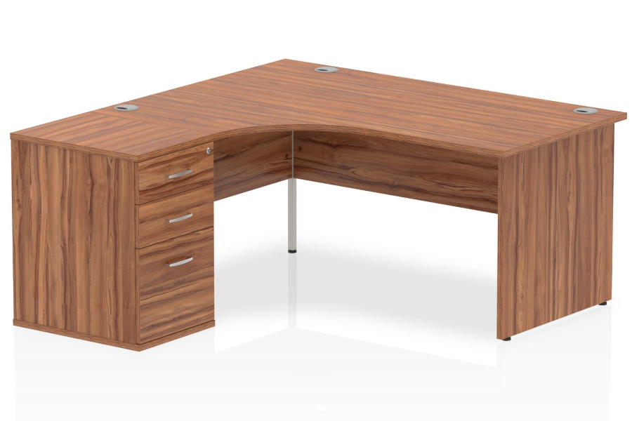 View Walnut LShaped LeftHanded Corner Panel End Office Desk 3 Drawer Pedestal Combo 1600mm or 1800mm Wide Nova information