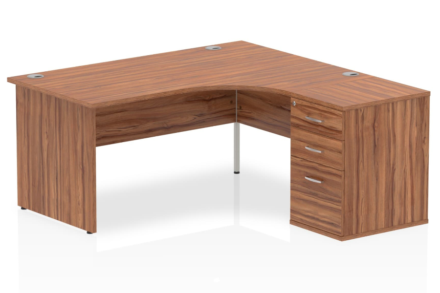 View Walnut LShaped Right Handed Corner Panel End Office Desk 3 Drawer Pedestal Combo 1600mm or 1800mm Wide Nova information