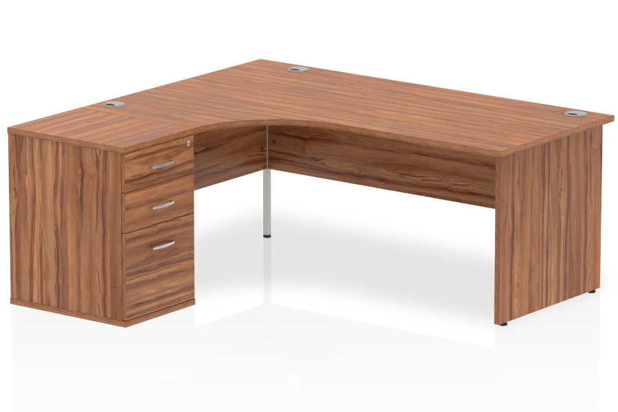 View Walnut LShaped Left Corner Panel Desk 3 Drawer Pedestal 1800mm Nova information