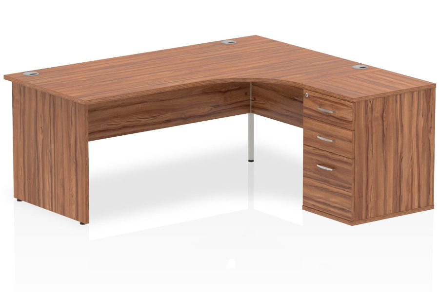 View Walnut LShaped Left Corner Panel Desk 3 Drawer Pedestal 1800mm Nova information