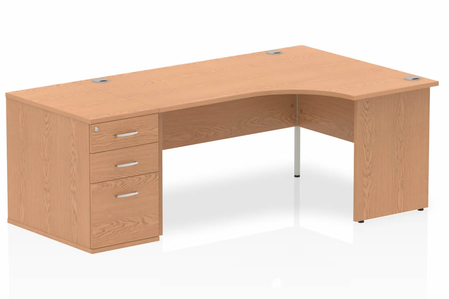 View Light Oak LShaped Left Handed Corner Panel End Office Desk 3 Drawer Pedestal Combo 1600 or 1800mm Wide Norton information