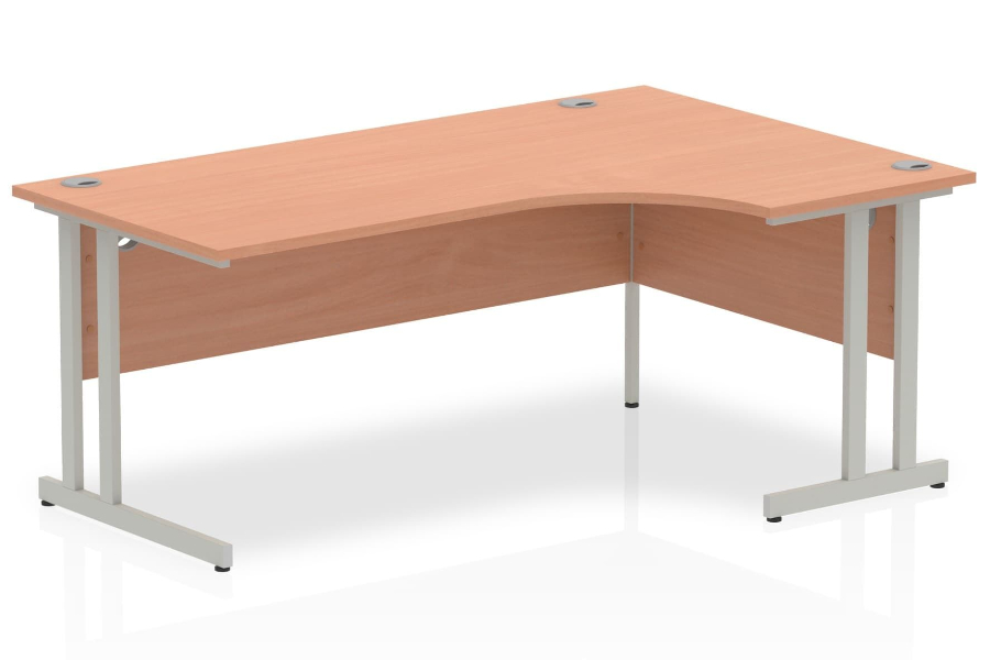 View Beech L Shaped Corner Cantilever Desk Right Handed With Silver Legs 3 x Cable Ports 1600 1800 Price Point information