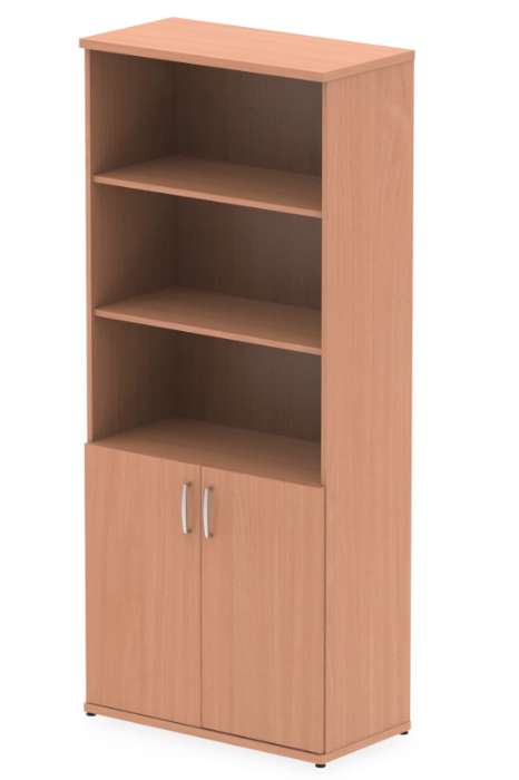 View Beech Finish Tall Open Bookcase With 2 Door Cupboard Fully Lockable Doors 2 Keys Adjustable ShelvesLevelling Feet Price Point information