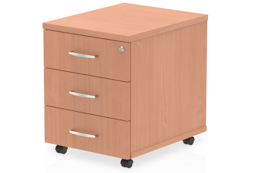 View Beech Finish Mobile 3 Drawer Desk Pedestal Storage Chest Fully Locking Drawers Fully Extending Drawer Runners Easy Glide Wheels Price Point information
