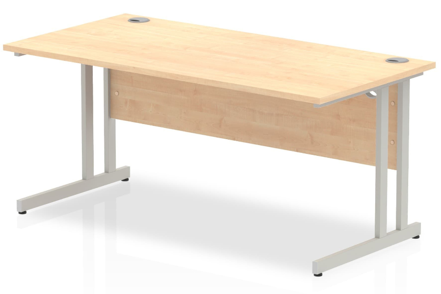 View Maple Rectangular Cantilever Office Desk 160cm x 80cm Desk With Grey Metal Legs Solar Maple Office Furniture Range information