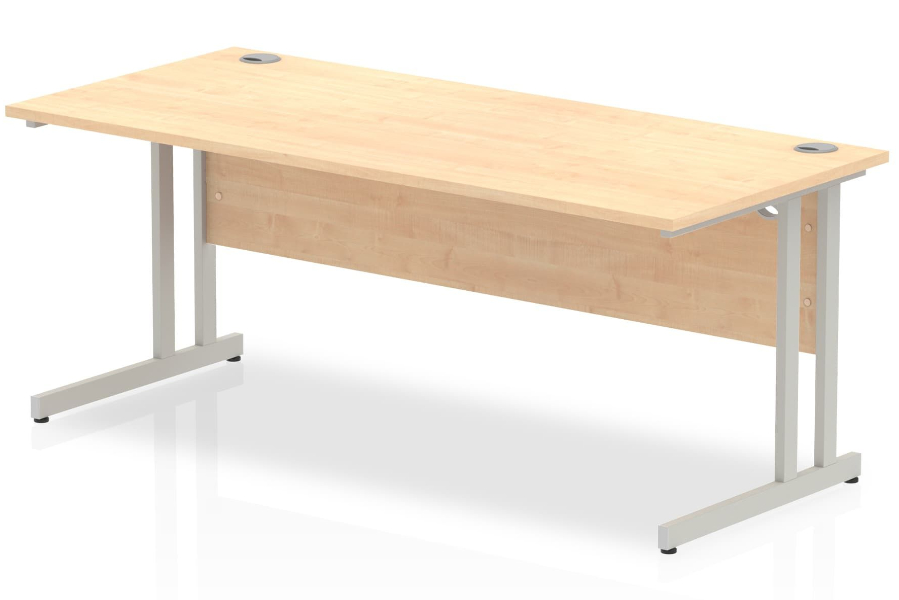 View Maple Rectangular Cantilever Office Desk 180cm x 60cm Desk With Grey Metal Legs Solar Maple Office Furniture Range information