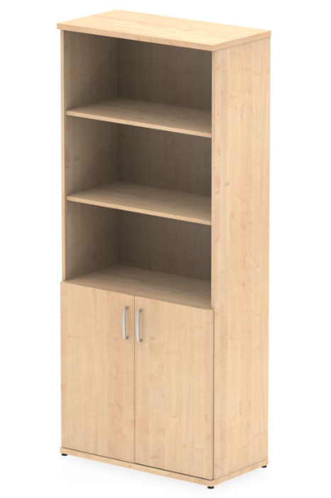 View Maple Finish Tall Open Bookcase With 2 Door Cupboard Fully Lockable Doors 2 Keys Adjustable ShelvesLevelling Feet Solar information