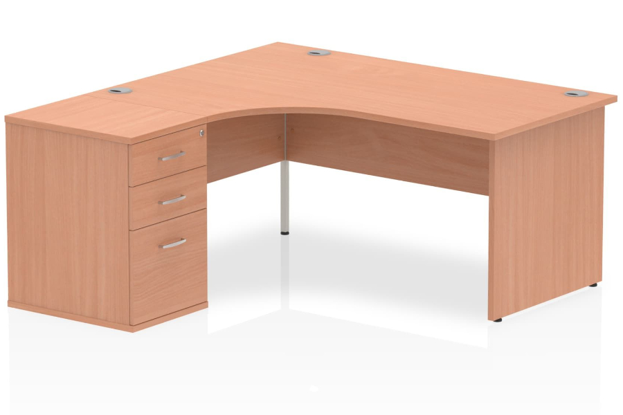 View Beech LShaped Left Handed Corner Panel End Office Desk 3 Drawer Pedestal 1600 or 1800mm Price Point information