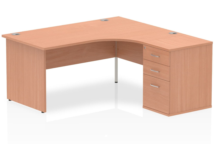 View Beech LShaped Right Handed Corner Panel End Office Desk 3 Drawer Pedestal 1600 or 1800mm Price Point information