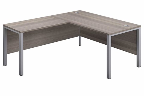 Kestral Grey Oak Return Bench Desk - 1600mm Silver Left Handed 