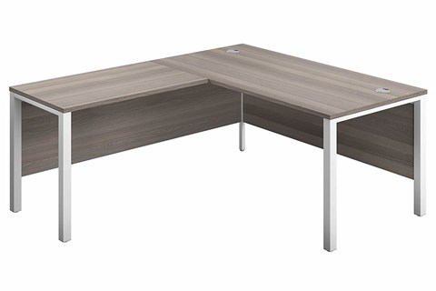 Kestral Grey Oak Return Bench Desk - 1600mm White Left Handed 