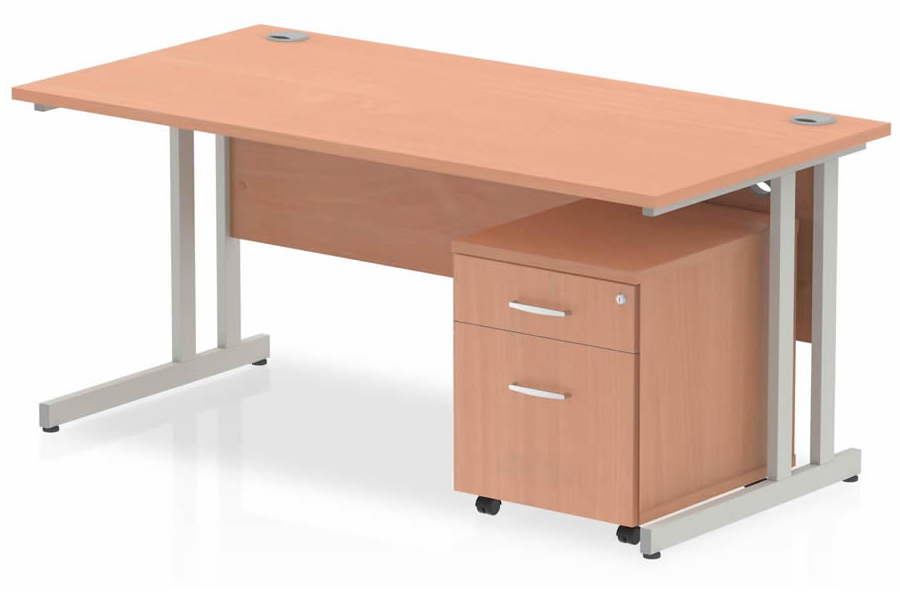 View Beech Rectangular Cantilever Office Desk With 2 Drawer Pedestal 1200 1400 1600 or 1800mm Strong Durable Price Point information