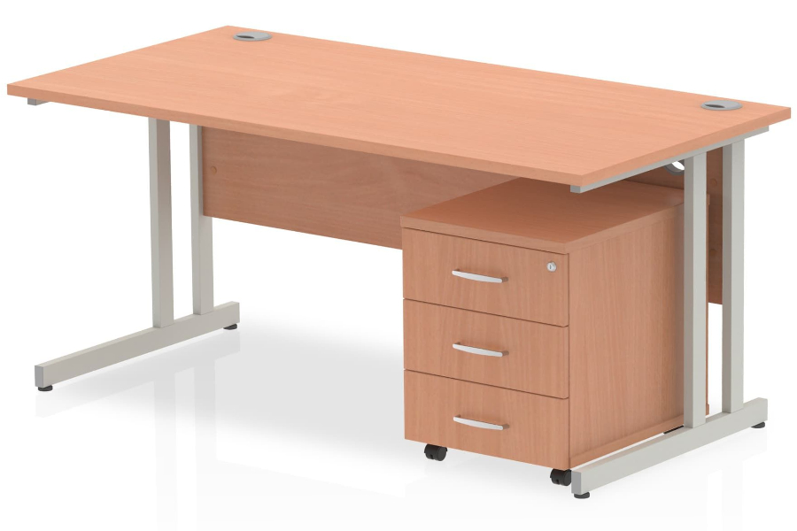 View Beech Rectangular Cantilever Office Desk With 3 Drawer Pedestal 1200 1400 1600 or 1800mm Strong Durable Price Point information
