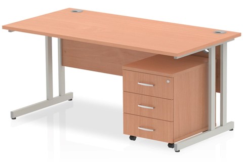 Price Point Beech Straight Desk And Pedestal - 1200mm 3 Drawer
