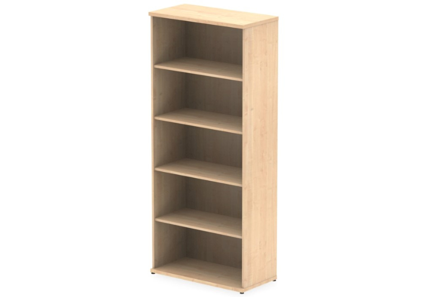 View Tall Open Bookcase With Four Adjustable Shelves In Maple Finish For Home Office Study 200cm Tall Levelling Feet Holds A4 Folders Nova information
