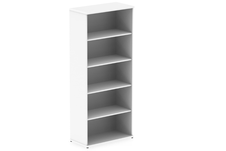 View White Wooden Tall Office Bookcase 200cm Tall Fully Adjustable Shelves Fits A4 Files Solid Back Adjustable Levelling Feet Polar information