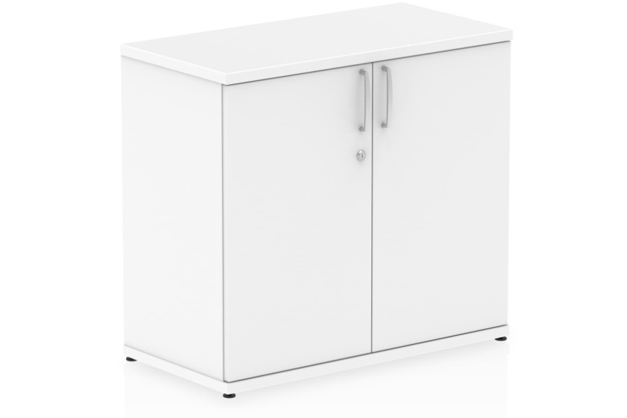 View White Desk High Home Office Two Locking Door Cupboard Two Keys Supplied 73 cm High x 80cm Wide Levelling Feet One Adjustable Shelf information