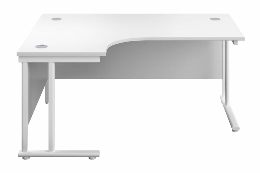 View White 160cm x 120cm LeftHanded LShaped Corner Cantilever Office Desk Three Cable Management Access Ports White Steel Frame Kestral information