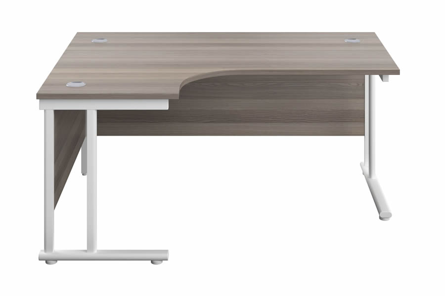 View 160cm x 120cm Grey Oak LShaped RightHanded Corner Cantilever Office Desk Steel White Frame Scratch Resistant Surface 3 Cable Access Points information